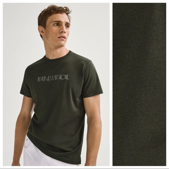 NWT. Massimo Dutti Green Front Print " My Planet is My Home" T-Shirt. Size L. - Picture 1 of 5